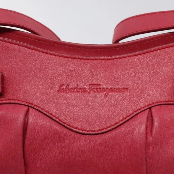 Salvatore Ferragamo Gancini Shoulder Bag Leather Pink Silver Auth - Picture 8 of 16